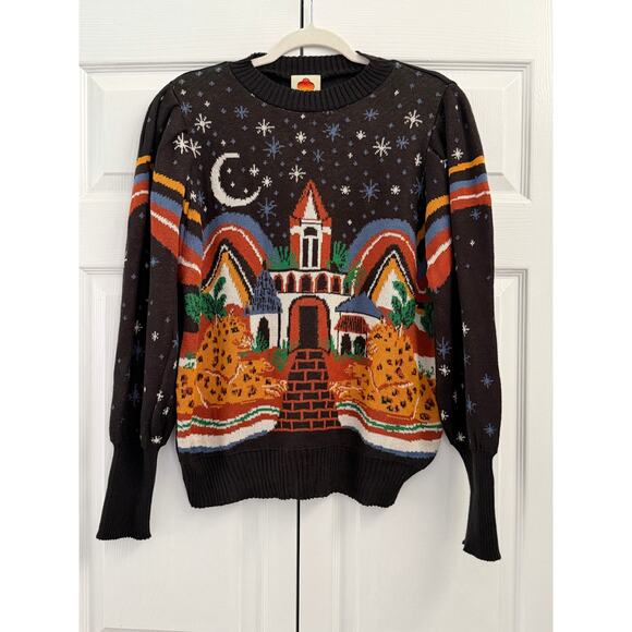 Farm Rio Midnight Cheetah Sweater NWT Large - Picture 2 of 4